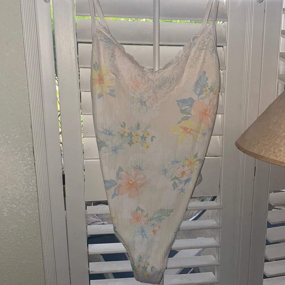 COPY - Beautiful pastel floral color tie dye pink brand by VS bodysuit thong st…